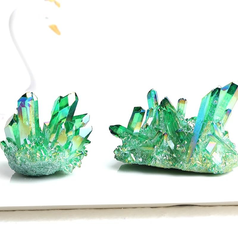 1PC Natural Crystal Cluster Electroplate Raw Crystals Quartz Health Reiki Crystal Point Home Decor Obelisk Collection Gifts,Light Green