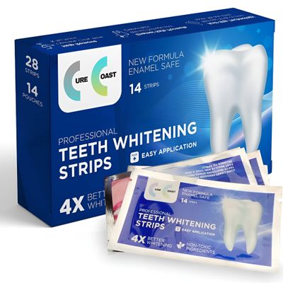 Cure Coast Premium Teeth Whitening Strips  Non-Slip, Enamel Safe, Peroxide-Free, Easy Application - 14 Treatments for a Brighter Smile