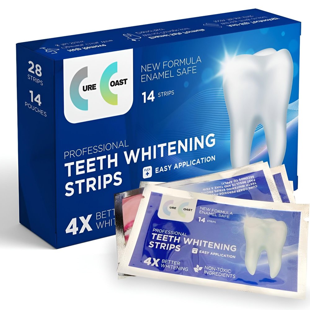 Cure Coast Premium Teeth Whitening Strips Non-Slip, Enamel Safe, Peroxide-Free, Easy Application - 14 Treatments for a Brighter Smile