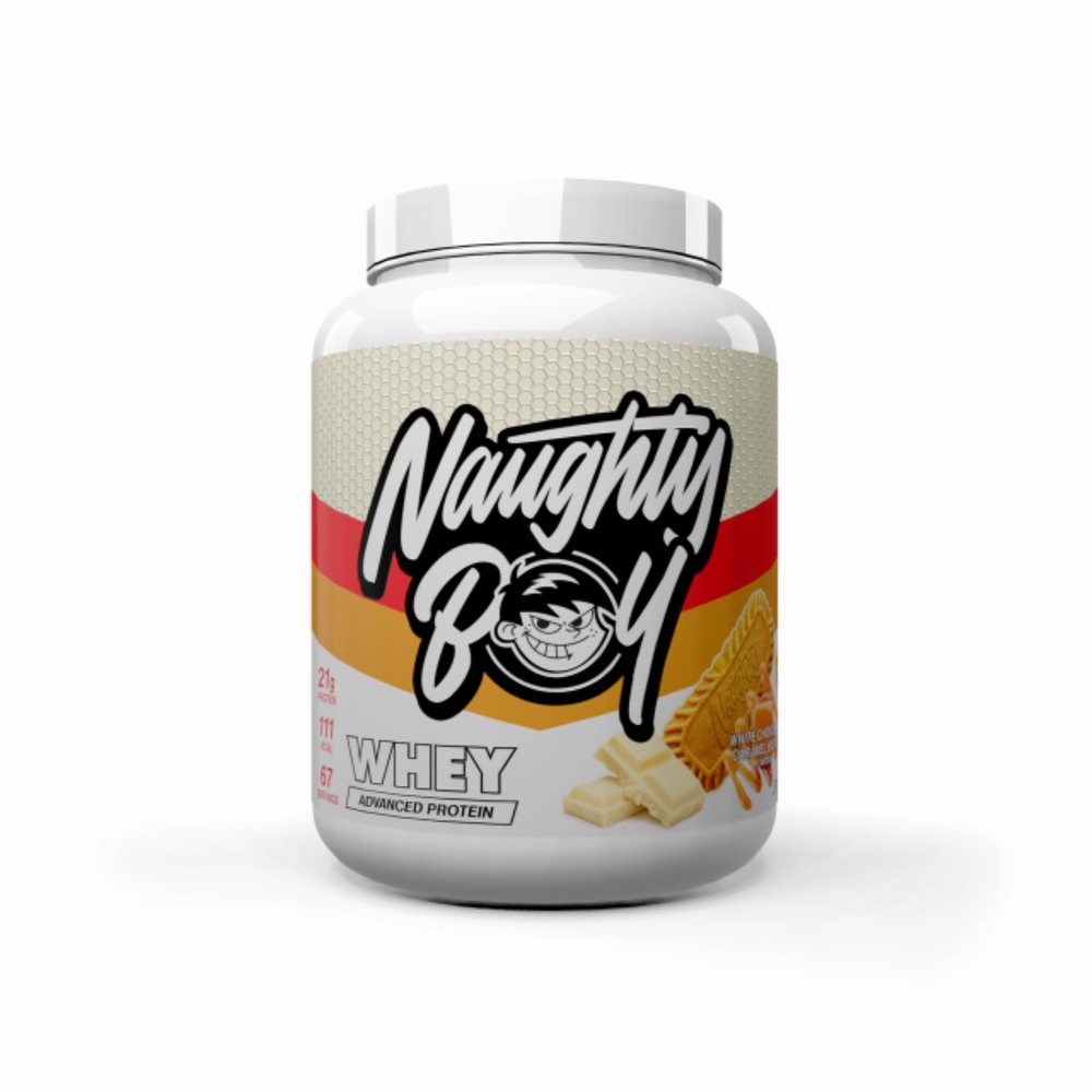 Naughty Boy Advanced 100% Whey Muscle Building & Recovery Protein Powder with Optimum Taste & Mixability for All Adults and Diets. (White Chocolate Caramel Biscuit, 2010 g)