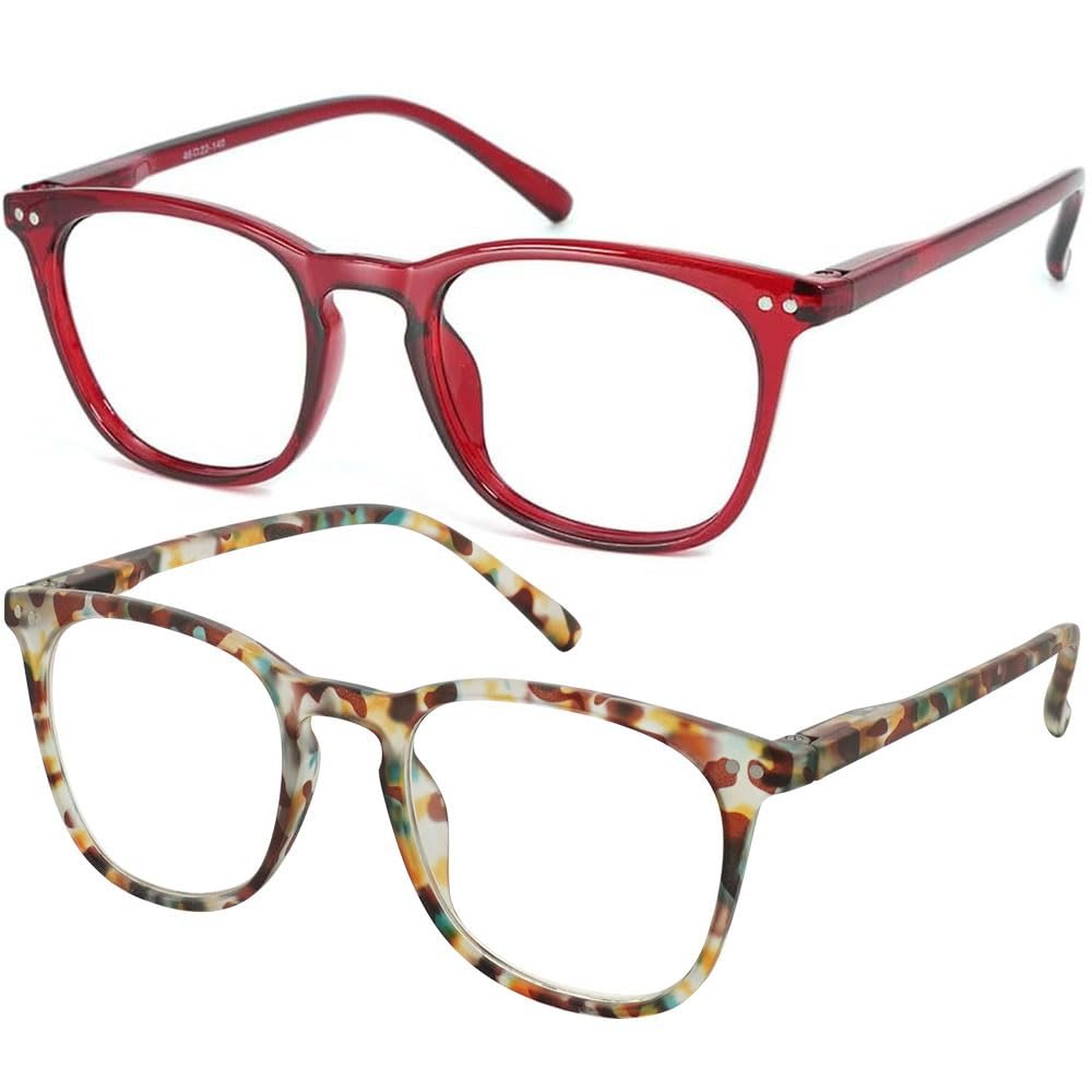 JiSoo Womens Reading Glasses 2.0, Trendy Readers Glasses Women, Lightweight Ladies Magnifying Glasses for Reading, Multicolor+Red