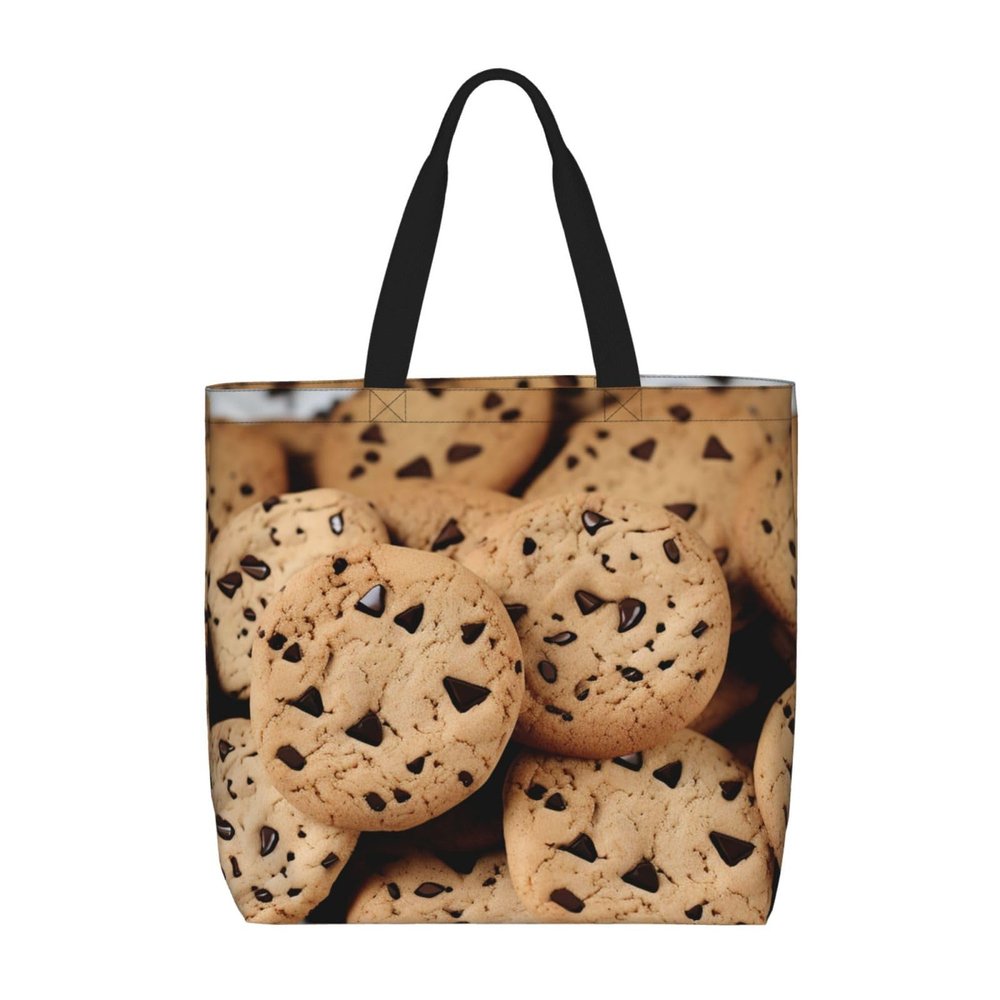 DEHIWI Cookies Food Chocolate Chip Biscuits Tote Bag For Women Waterproof Casual Shoulder Bag With Zipper Grocery Handbags For Office Shopping Travel, Black, One Size