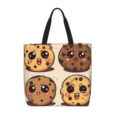 DEHIWI 3 Chocolate Chip Cookies With Different Expressions Tote Bag For Women Waterproof Casual Shoulder Bag With Zipper Grocery Handbags For Office Shopping Travel, Black, One Size