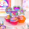 18-piece neon cupcake toppers set Let's Glow Hip Hop Happy Birthday decorations for boys and girls themed birthday parties, kids neon theme parties, and glow crazy themed party decorations. SugarGera view 4