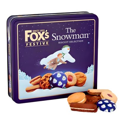 Fox's Festive Snowman Biscuit Tin - 350g Xmas Cookie Collection, Delightful Holiday Treats