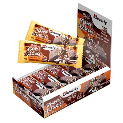 Beverly Yum Whey Bar - Delicious Chocolate Wafer Protein Bar with 30% Protein - Case of 24 Bars of 35g - No Added Sugars and Very High in Protein