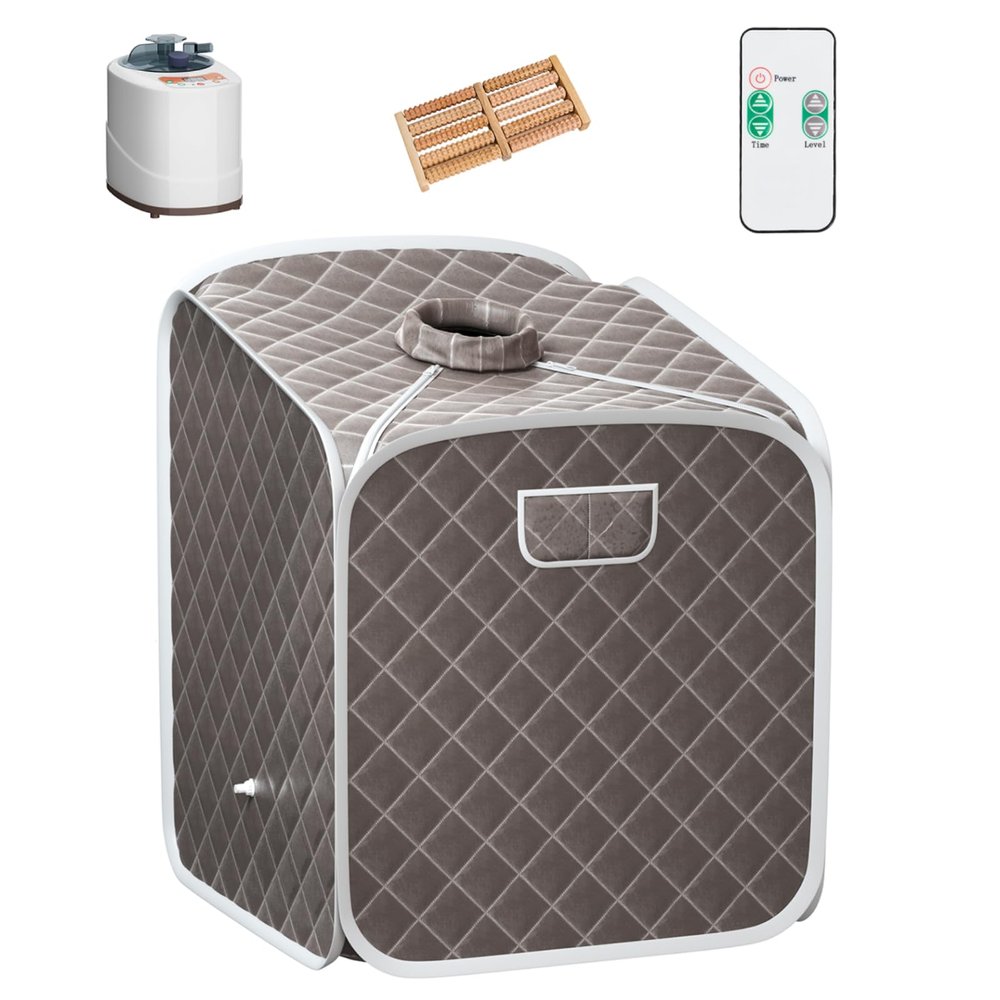 Multigot Portable Steam Sauna, Folding Personal Sauna Tent with Remote Control, Folding Chair and Foot Massage Roller, Full Body Steam Spa for Therapy Detoxify Slimming (Grey)