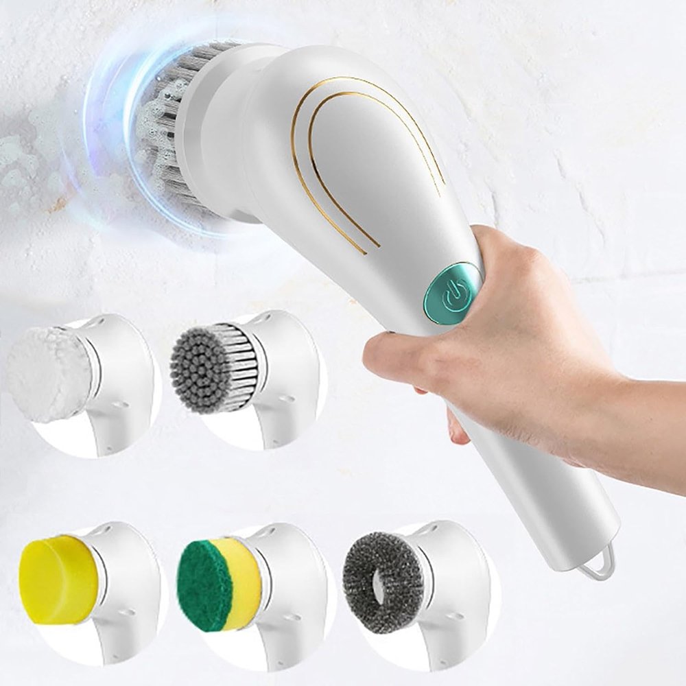 ARTSZY Electric Rotary Cleaner Cordless Power Cleaner Brush - Portable Cordless Electric Spin Scrubbers with 5 Replaceable Shower Cleaning Brush Heads for Home Kitchen Bathroom Floor Tile