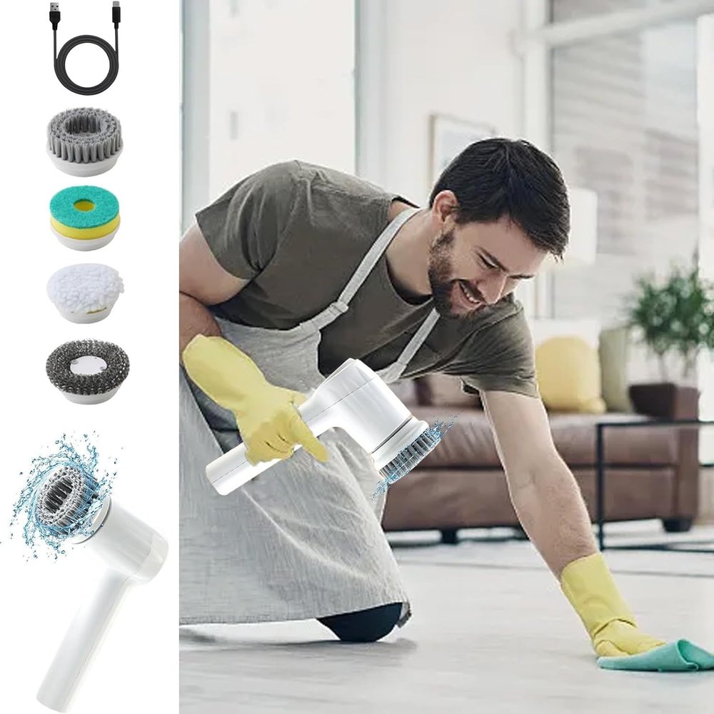 ARTSZY Cordless Electric Spin Scrubbers with 4 Replaceable Brush Heads - Strength Level Adjustment Power USB Charging Cleaning Electric Spin Scrubbers Brush for Home Kitchen Bathroom Floor Tile