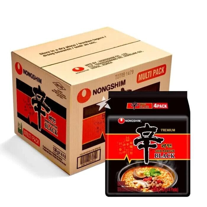 Nong Shim SHIN Ramyun BLACK Korean Premium Spicy Ramen Noodles 130g (Pack of 32) HALAL