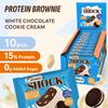 FitnesSHOCK Protein Brownie White Chocolate, No Added Sugar, 15%/7,5g Protein, 233kcal, Pre/Post Workout Snack - No Palm Oil, Filling dietary fibre, Soft Texture, 10x50g - Cookie cream flavour view 3