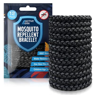 Active Era Mosquito Repellent Bracelet [12 Pack], Insect Midge & Mosquito Bands - Powerful DEET Free Formula - Waterproof with 250 Hours / 10 Days of Protection (Black - 12 Pack)