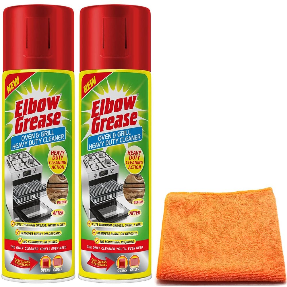 Topest 2X Elbow Grease Oven & Grill Heavy Duty Cleaner Spray (2X 400 ML)- Powerful Oven & Grill Deep Cleaner - with Ultra Absorbent Microfibre Cleaning Cloth
