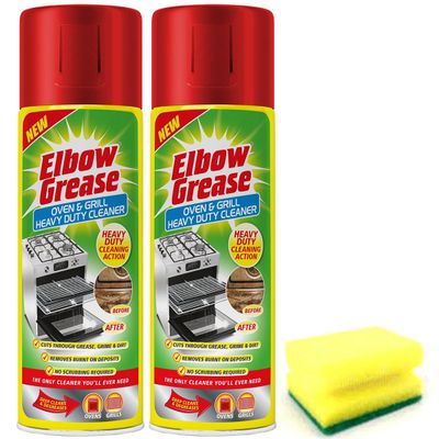 Topest 2X Elbow Grease Oven & Grill Heavy Duty Cleaner Spray (2X 400 ML)- Powerful Oven & Grill Deep Cleaner Degreaser Formula- with Degreaser Sponge