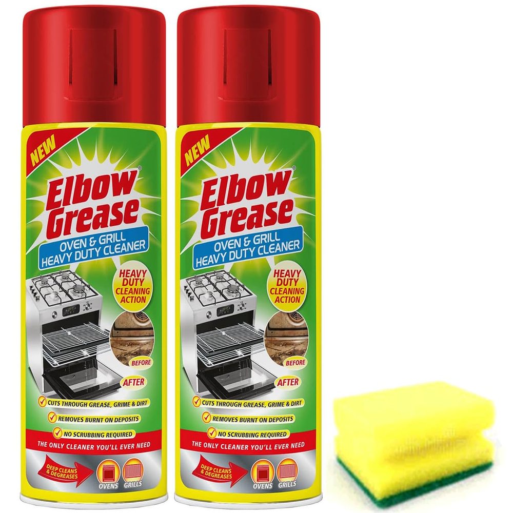 Topest 2X Elbow Grease Oven & Grill Heavy Duty Cleaner Spray (2X 400 ML)- Powerful Oven & Grill Deep Cleaner Degreaser Formula- with Degreaser Sponge