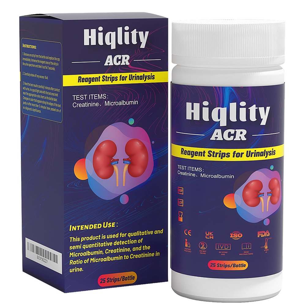 25xHiqlity Kidney Function Impairment Home Urinalysis Test StripsACR Urine Test Strips for Early renal Injury,Diabetes, Hypertension, Obesity, Hyperlipidemia, Suspected Kidney Disease