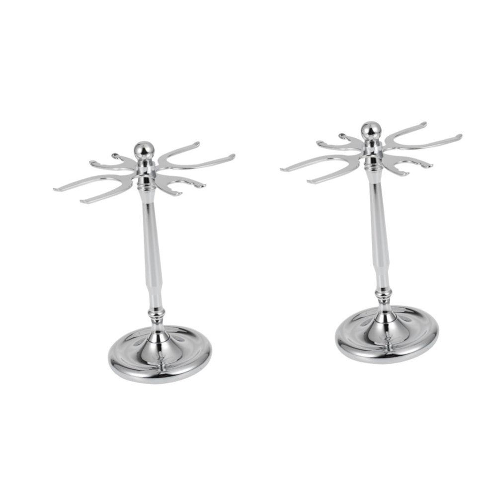 POPETPOP 2pcs Men's Shaving Brush Holder Stainless Steel Razor Storage Rack Wall Mount Safety Razor Brush Rack for Shaving Accessories Non-trace Holder for Bathroom Shelf