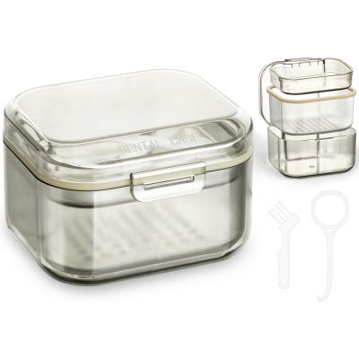 ACWOO Denture Bath Case, Portable Retainer Cleaner Case Denture Case with Aligner Removal Tool, Cleaning Brush and Filter, Denture Box for Storage and Immersion of Mouth Guards, Retainers, Denture