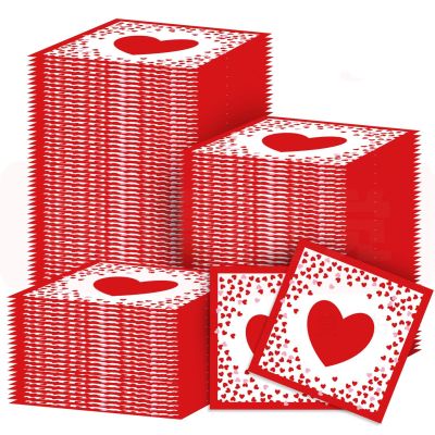 200PCS Valentine's Day Napkins Disposable Paper Napkins, 2-Ply Heart Guest Napkins Hand Napkins for Bathroom Wedding Decorations Dinner Supplies Tableware Decor 6.4X6.4inch