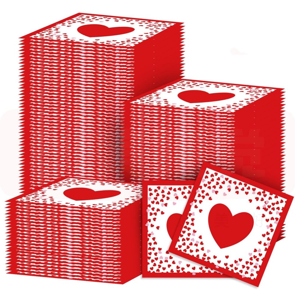 200PCS Valentine's Day Napkins Disposable Paper Napkins, 2-Ply Heart Guest Napkins Hand Napkins for Bathroom Wedding Decorations Dinner Supplies Tableware Decor 6.4X6.4inch