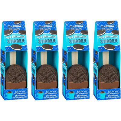 4Pk - Hot Chocolate Single Stirrer - Delicious Treat Chocolatey Drink - Great Chocolatey Stocking Filler For Loved Ones - Perfect For Warming Up On A Christmas Evening (Orreo's)