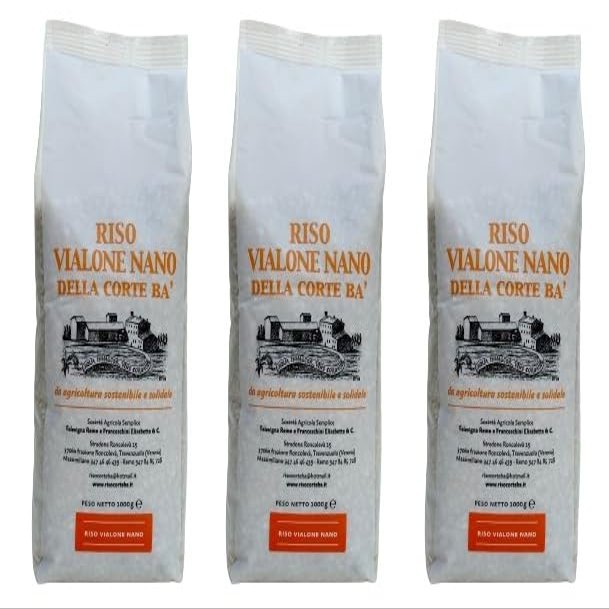 Italian Vialone Nano Refined (White) Rice, naturally gluten-free, ideal for all types of risottos, protective atmosphere packaging, 3 x 1 kg pack