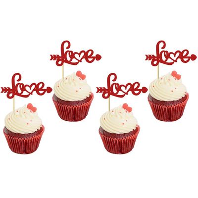 24 Pcs Valentine's Day Theme Cupcake Toppers Red Love Party Cake Decoration Birthday Party Dessert Insert MGPFERD