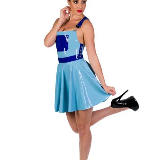 MiZuh 100% Latex 100% Rubber Slim Fit Suit Blue Uniform Skirt Dress 0.4mm xs-XXL -Sky Blue-XXL