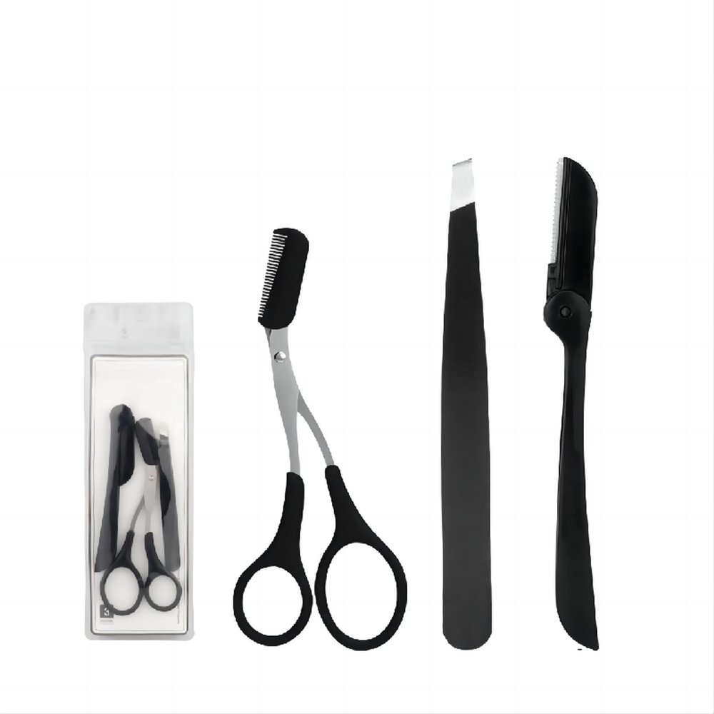 3-piece eyebrow trimming set, portable folding eyebrow trimmer, stainless steel blade eyebrow scraper, shaver beauty tool