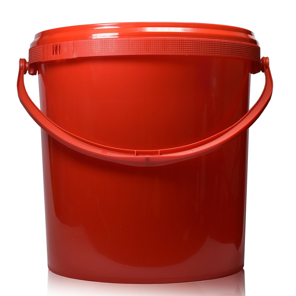 10L Red Plastic Buckets with Red Handles and Tamper Evident Lids  Pack of 4 Multi-Purpose Storage Pails  Stackable Containers for Gardening, Liquids, Tools, and Household Storage
