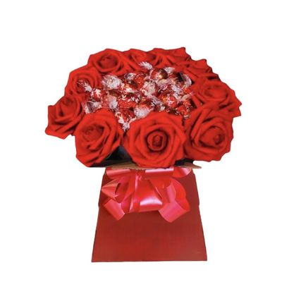 Red Chocolate Bouquet Hamper Lindor lind Ferero Rochr Cadbury Orange Small Personalised Sweets Candy Flowers Him Her (Small)