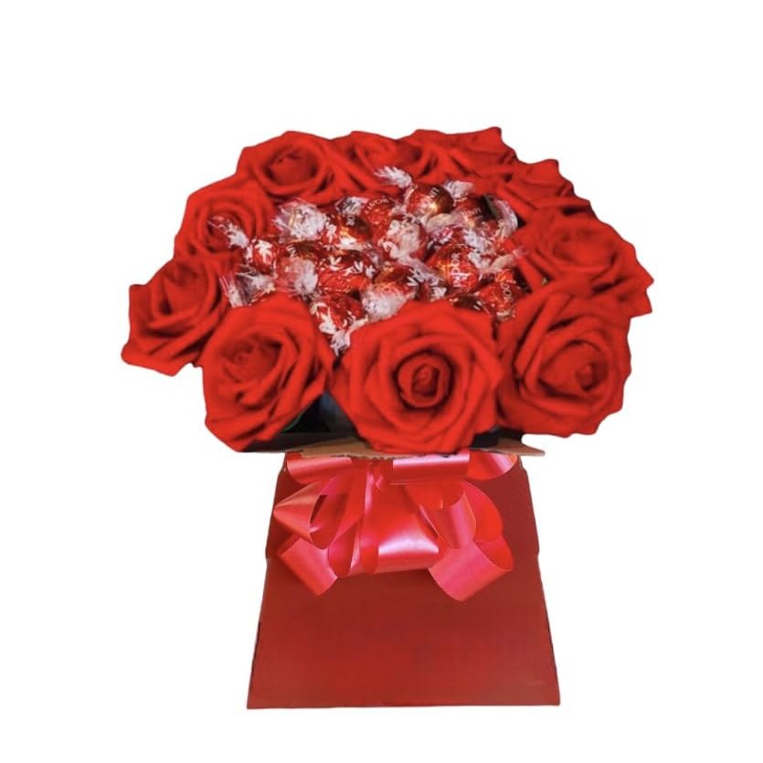 Red Chocolate Bouquet Hamper Lindor lind Ferero Rochr Cadbury Orange Small Personalised Sweets Candy Flowers Him Her (Small)