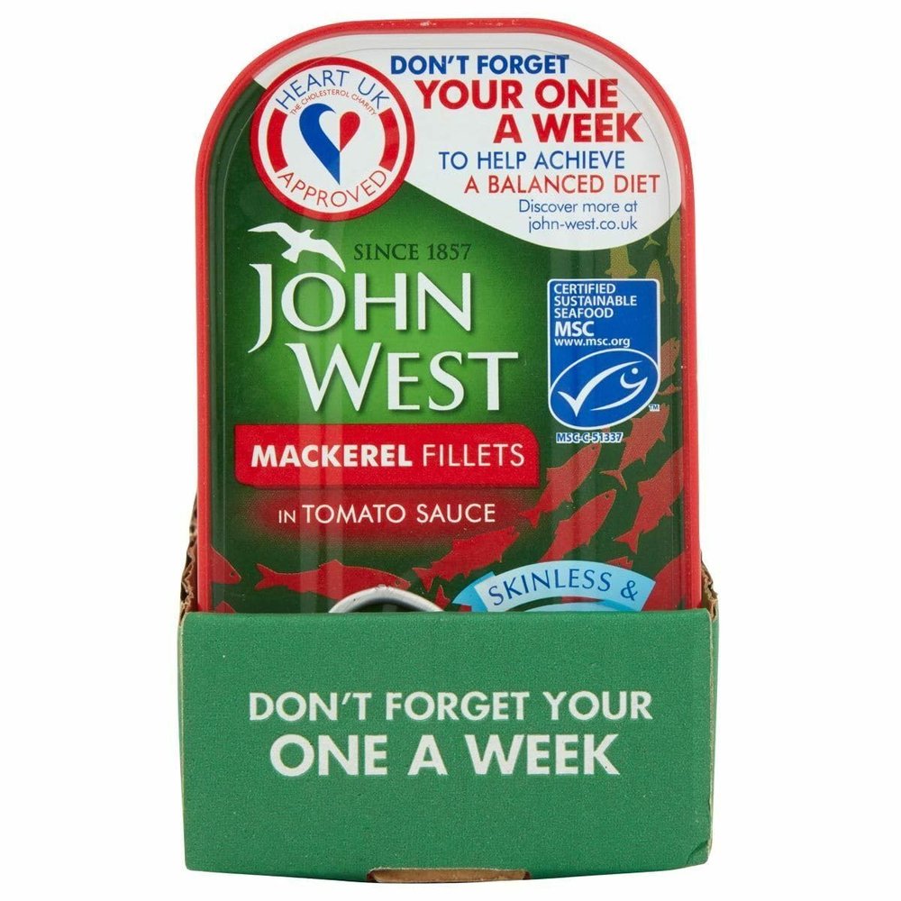 John West Mackerel Fillets in Tomato Sauce- Skinless & Boneless - High in Omega 3 - Great Flavour - 10x125g