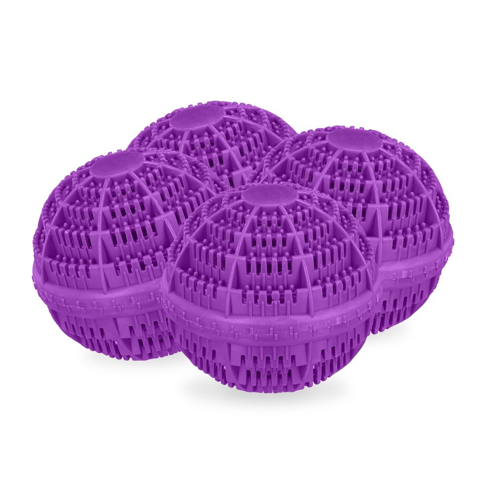 Relaxdays Laundry, Set of 4, Machine, without Detergent, Eco-friendly, Washing Ball, Purple, Ceramics, 9.5 x 10.5 x 10.5 cm