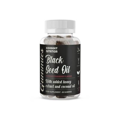 Black Seed Oil Gummies - 60 Vegan Gummies - Supports Skin and Hair, Immune System, Metabolism, Joints & Wellness - Strawberry Flavour