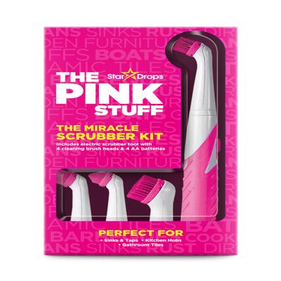 The Pink Stuff Miracle Scrubber Kit - Electric Scrubber Cleaning Tool Plus 4 Cleaning Brush Heads - Perfect for Hard to Reach Areas and Home Cleaning