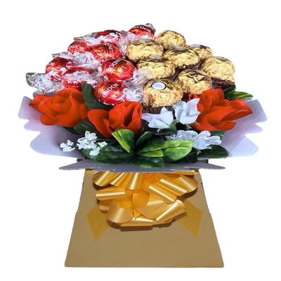Chocolate Bouquet Hamper Ferero Rochr Pink Red Personalised Gift Box Sweets Swiss milk Candy Present (Extra large)