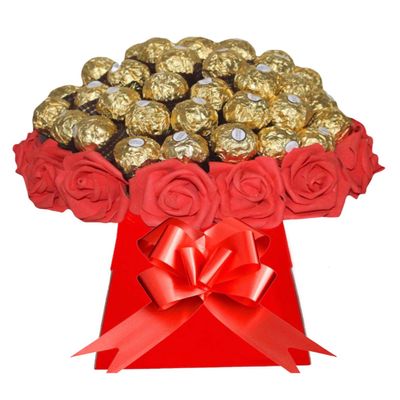 Large Chocolate Bouquet Hamper Ferero Rochr Pink Red Personalised Gift Box Sweets Swiss milk Candy Present (Small)