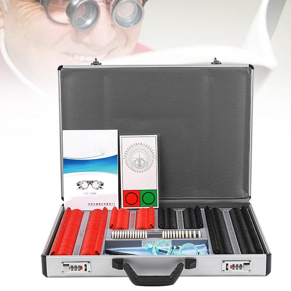 Cashwise 266 pcs Optical Trial Lens Set Kit Metal Rim Aluminum Case, Optometry Optical Instrument with Trial Frame, Professional Optometry Eye Equipment