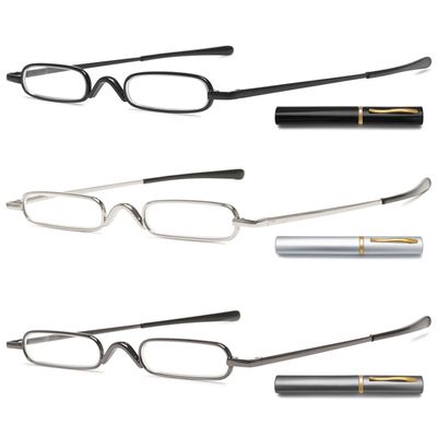 ABETOS 3 Pair Mini Compact Reading Glasses Slim Pen Reader Glasses with Portable Clip Case Spring Hinges Metal Fashion Pocket Readers for Men Women (Mix, 2.0)