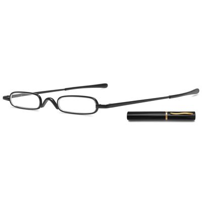 ABETOS Mini Compact Reading Glasses Slim Pen Reader Glasses with Portable Clip Case Metal Frame Spring Hinges Fashion Pocket Readers for Men Women, Black 2.5
