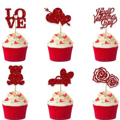 12pcs Happy Valentines Day Cake Toppers Wedding Cupcake Topper Set Love Heart Sweet Lovers Cake For Anniversary Valentine's Day Party Decorations