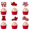 12pcs Happy Valentines Day Cake Toppers Wedding Cupcake Topper Set Love Heart Sweet Lovers Cake For Anniversary Valentine's Day Party Decorations view 1