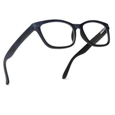 2SeeLife Wood Tone TR-90 Reading Glasses for Men Medium-Wide Fit, Durable & Sturdy Frame, Spring Hinges, Premium Readers, Blue, +1.50