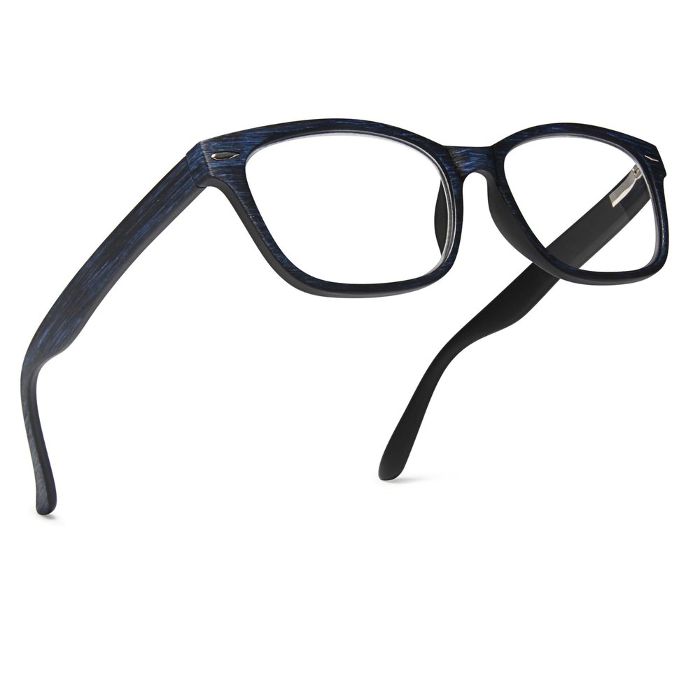 2SeeLife Wood Tone TR-90 Reading Glasses for Men Medium-Wide Fit, Durable & Sturdy Frame, Spring Hinges, Premium Readers, Blue, +1.50