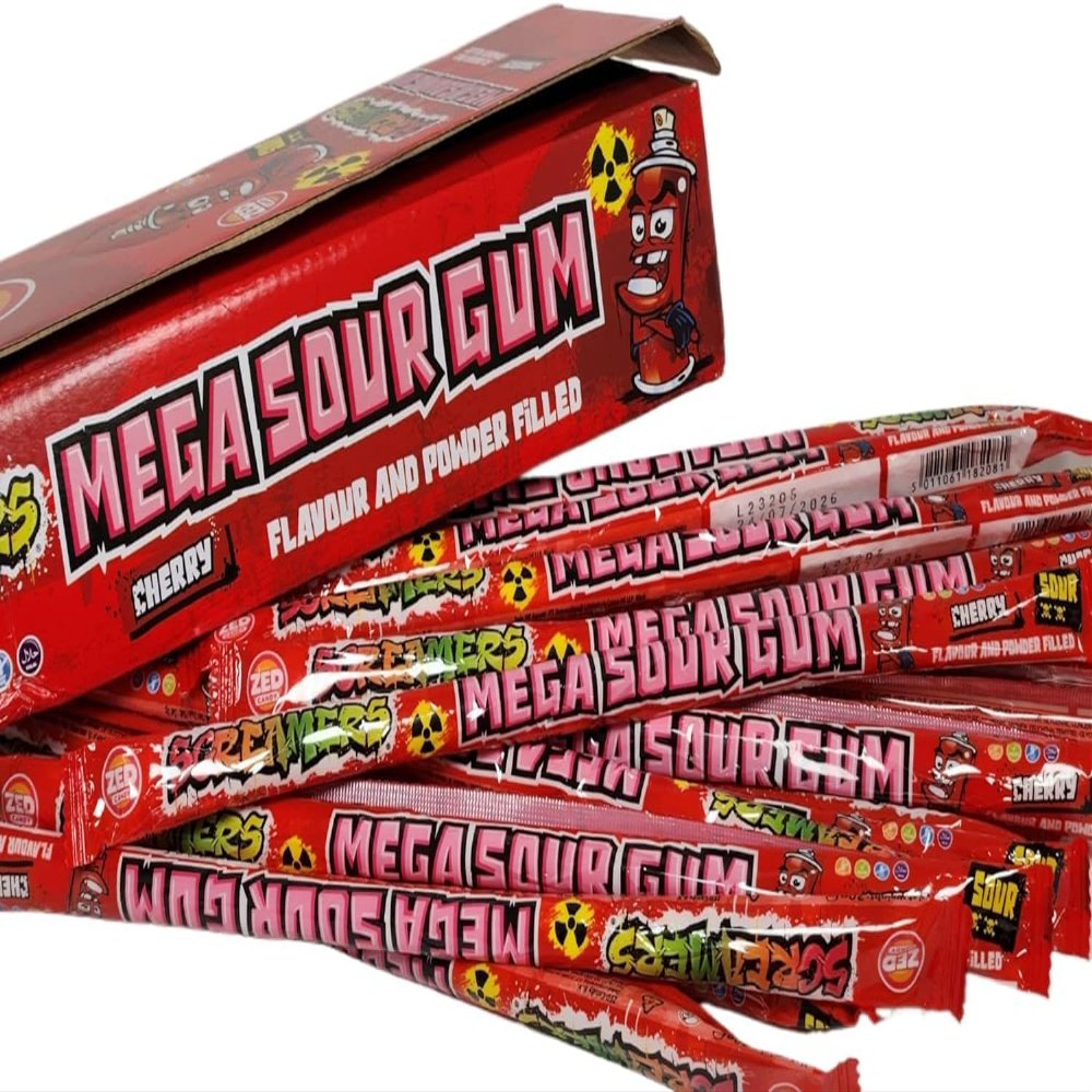 DIVAS SPIRITUAL Zed Candy Frutti Flavour Powder-Filled Mega Sour Gum Screamers Festive Treats Fun Stocking Gift (Cherry, 14pc)