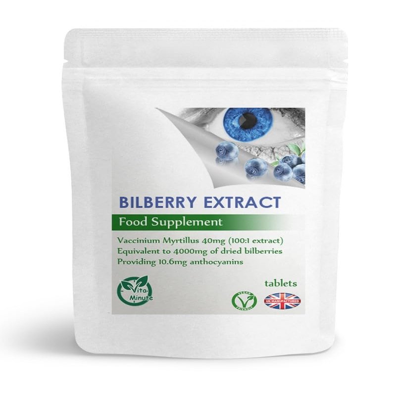 Bilberry Extract 4000mg Tablets, Organic (V) - Eye Health, Vision Support, UK (Pack of 60)