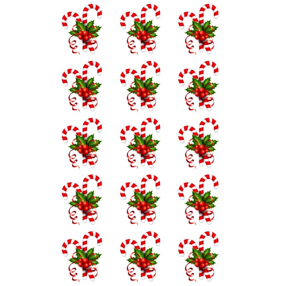 15 x Candy Cane Edible Wafer or Icing Cupcake Toppers Fun Xmas Party Cake Decorations (Edible Wafer Card)