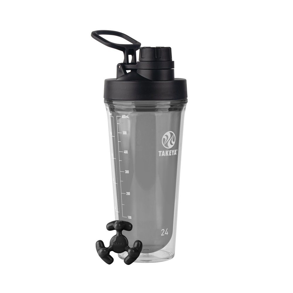 Takeya Protein Shaker - BPA-Free Plastic Bottle with Leakproof Spout Lid - Easy Carry for Gym & More - Dishwasher-Safe & Reusable - 24 oz, Stormy Black