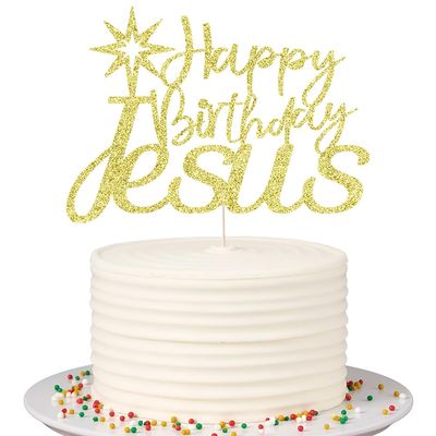 Sleyberoy Jesus Cake Toppers - Jesus Birthday, Good Friday Cake Decoration Easter Party Decorations,Eve Xmas Party,Christmas Theme Party,Birthday Party Selected decorative supplies(Gold Jesus)